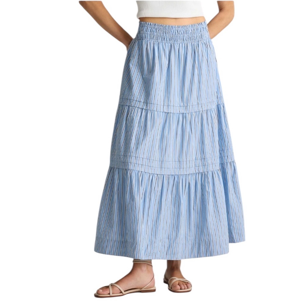 Quince Light Blue Striped Maxi Skirt